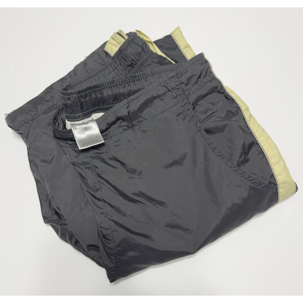 VTG Y2K Nike Gray Tag Womens Baggy Wide Leg Track Pants Gold Striped M Parachute